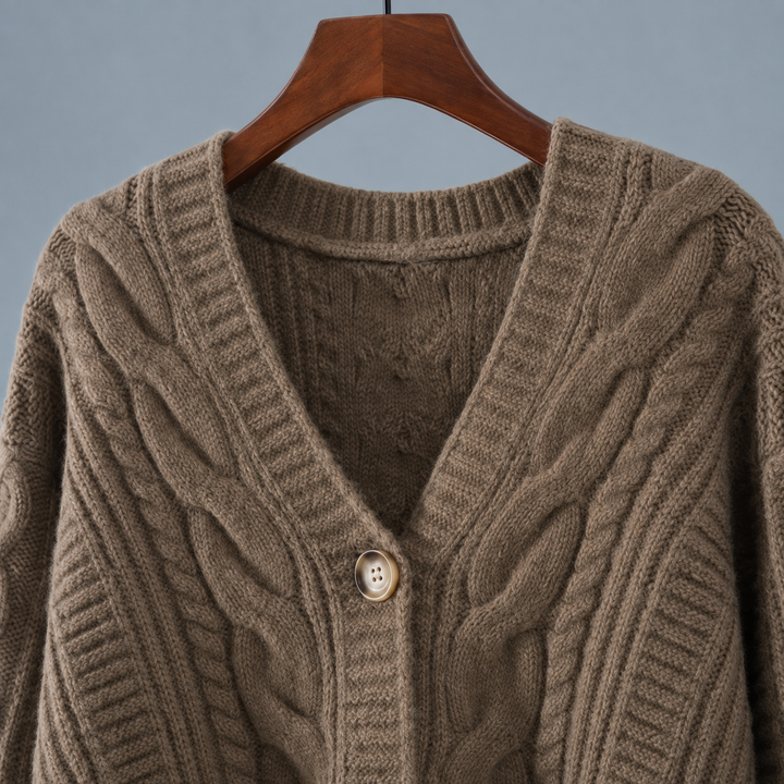 Women's Morwenna-Skye Cable Cardigan in Khaki | Invictora.com