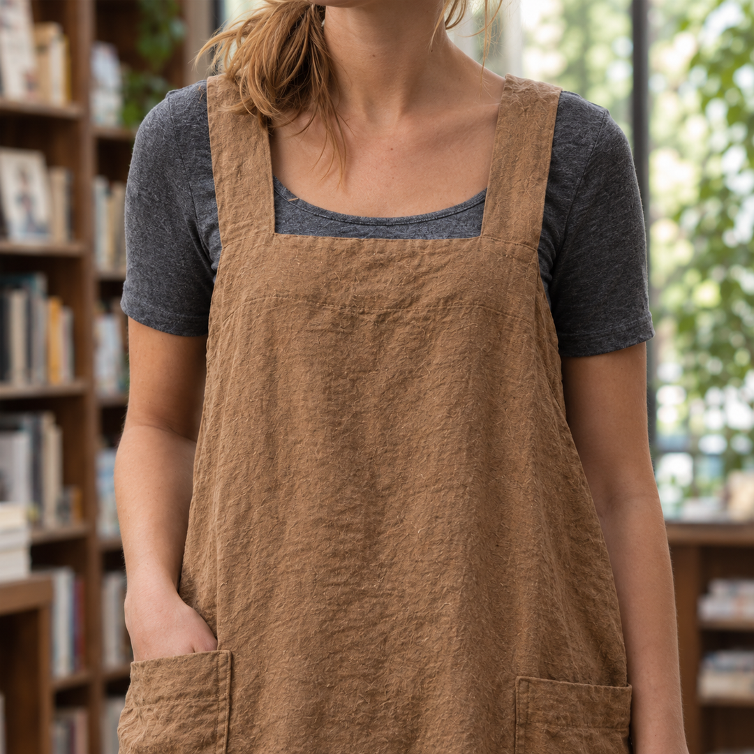 Women's Yara-Pearl Pinafore Dress in Khaki | Invictora.com