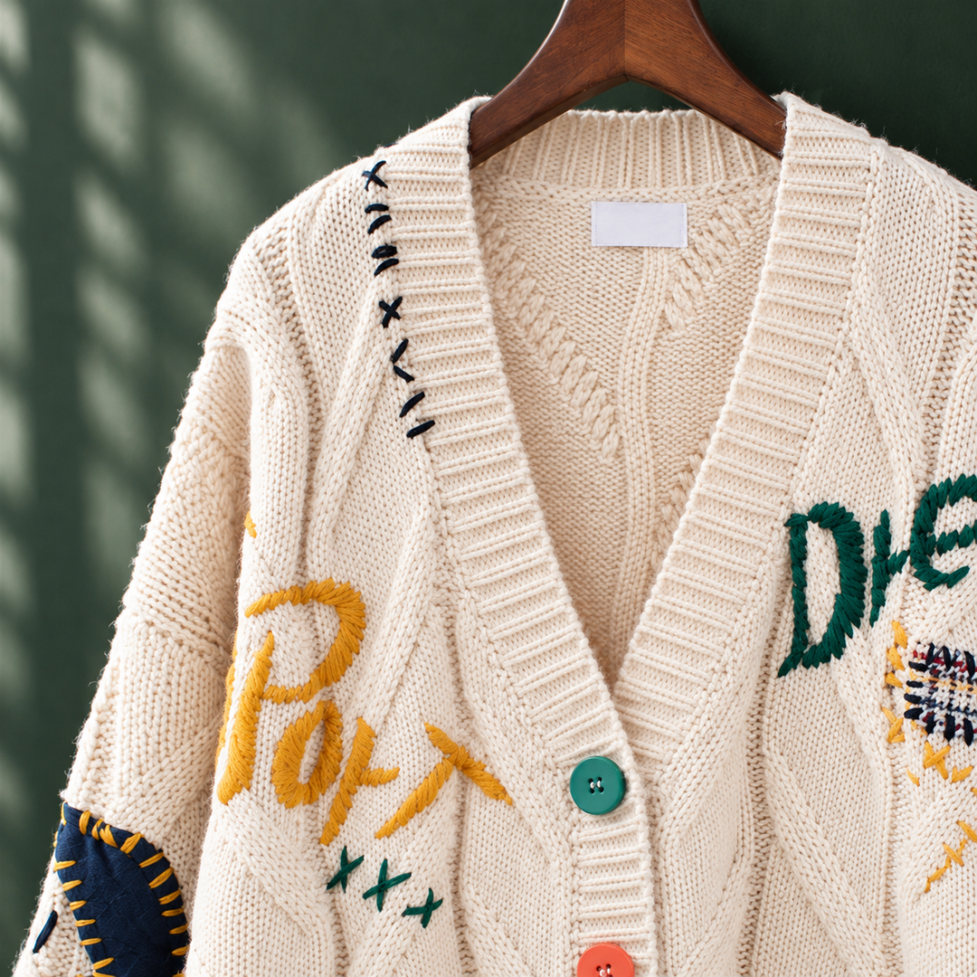 Women's Rebecca Embroidered Cardigan in Apricot | Invictora.com