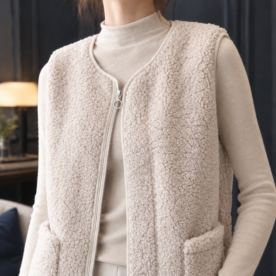 Women's Roseline-Hope Teddy Zip Vest in Cream White | Invictora.com