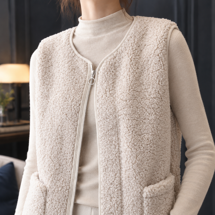 Women's Roseline-Hope Teddy Zip Vest in Cream White | Invictora.com