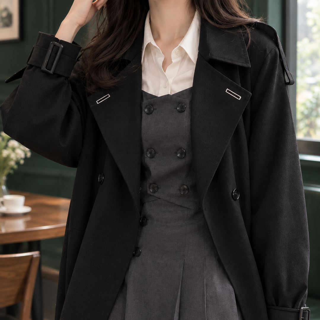 Women's Flavia-June Double Breasted Overcoat in Black | Invictora.com