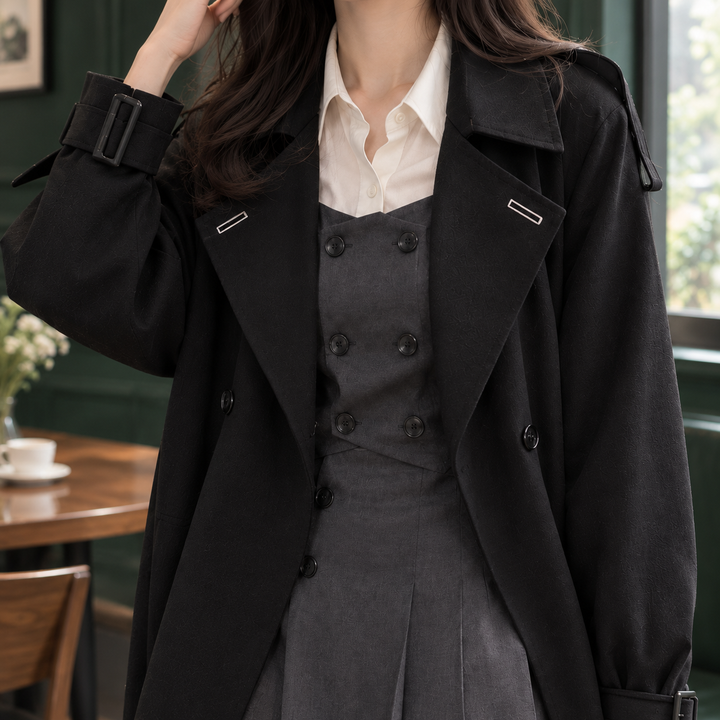 Women's Flavia-June Double Breasted Overcoat in Black | Invictora.com