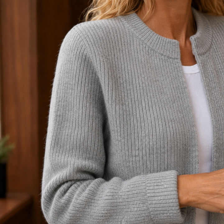 Women's Livia-Grace Ribbed Cardigan in Gray | Invictora.com