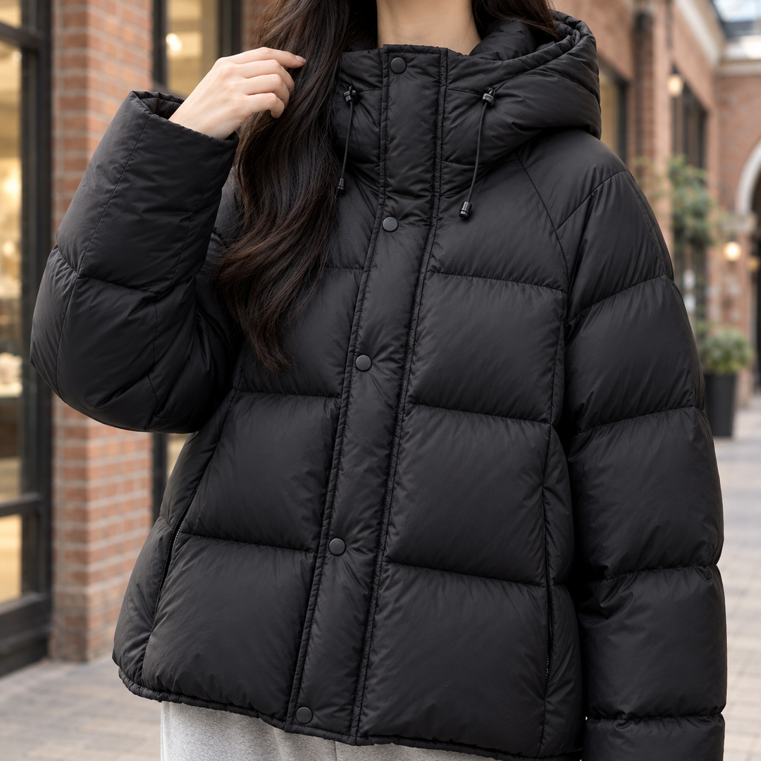 Women's Adelia Hooded Puffer Jacket in Black | Invictora.com