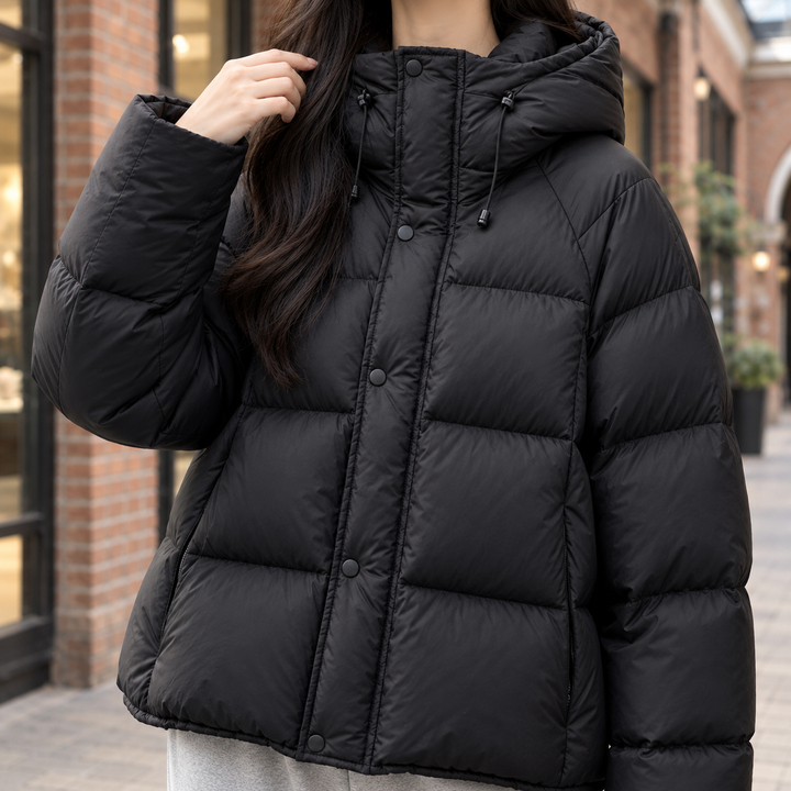 Women's Adelia Hooded Puffer Jacket in Black | Invictora.com