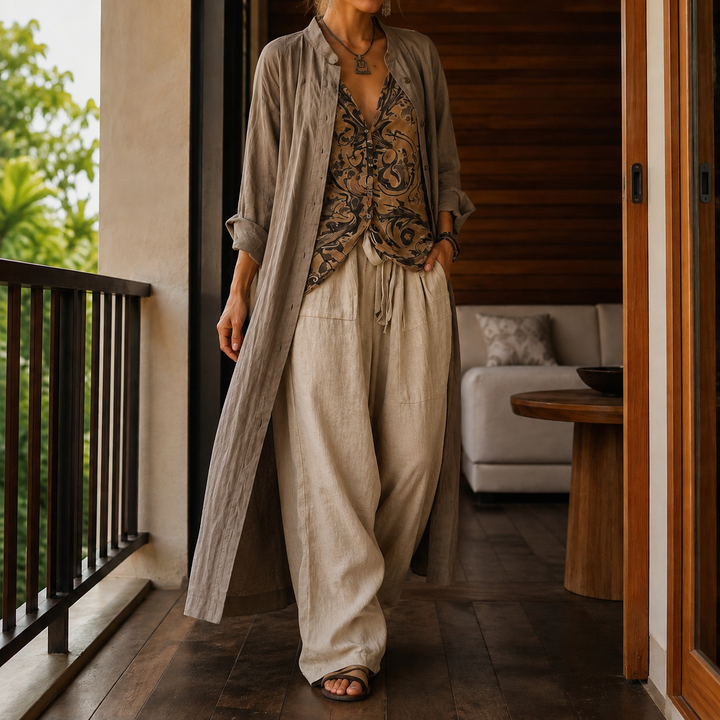 Women's Valencia Flowing Set in Camel | Invictora.com