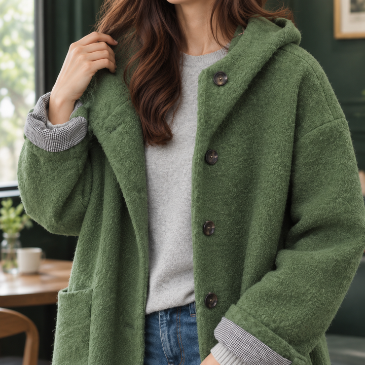 Women's Antonia-Sage Hooded Coat in Bean Green | Invictora.com