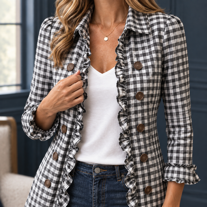 Women's Danielle-Lane Gingham Overshirt in Black Check | Invictora.com