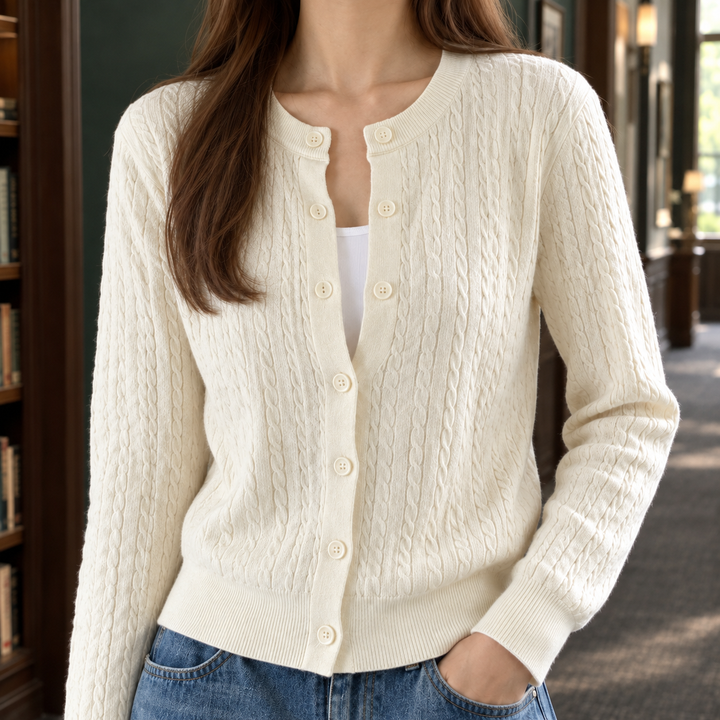 Women's Ernestine-Grace Cable Cardigan in Milky White | Invictora.com