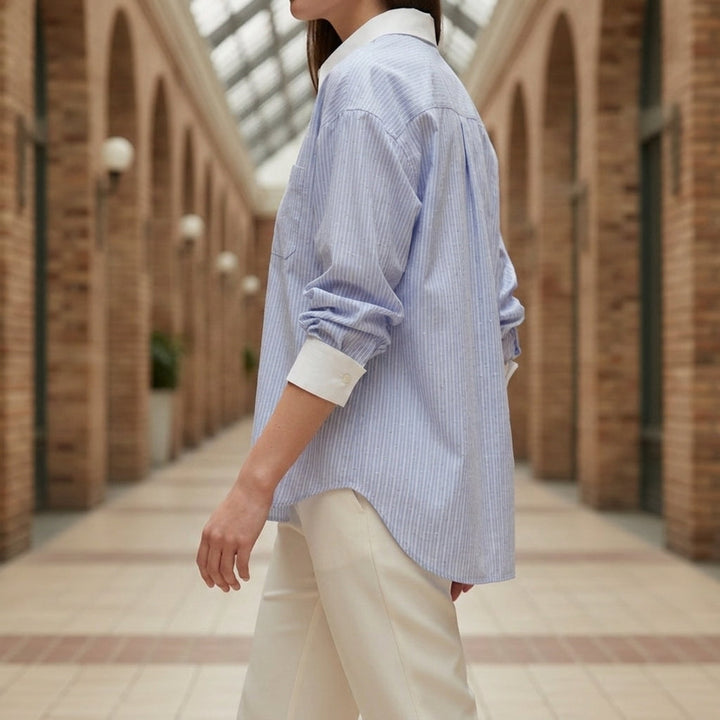 Women's Celeste Contrast Collar Shirt in Blue | Invictora.com