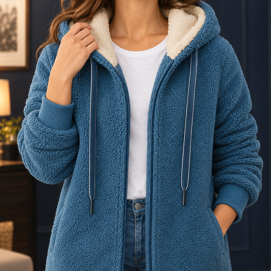 Women's Fleur-Faye Hooded Fleece Jacket in Blue | Invictora.com