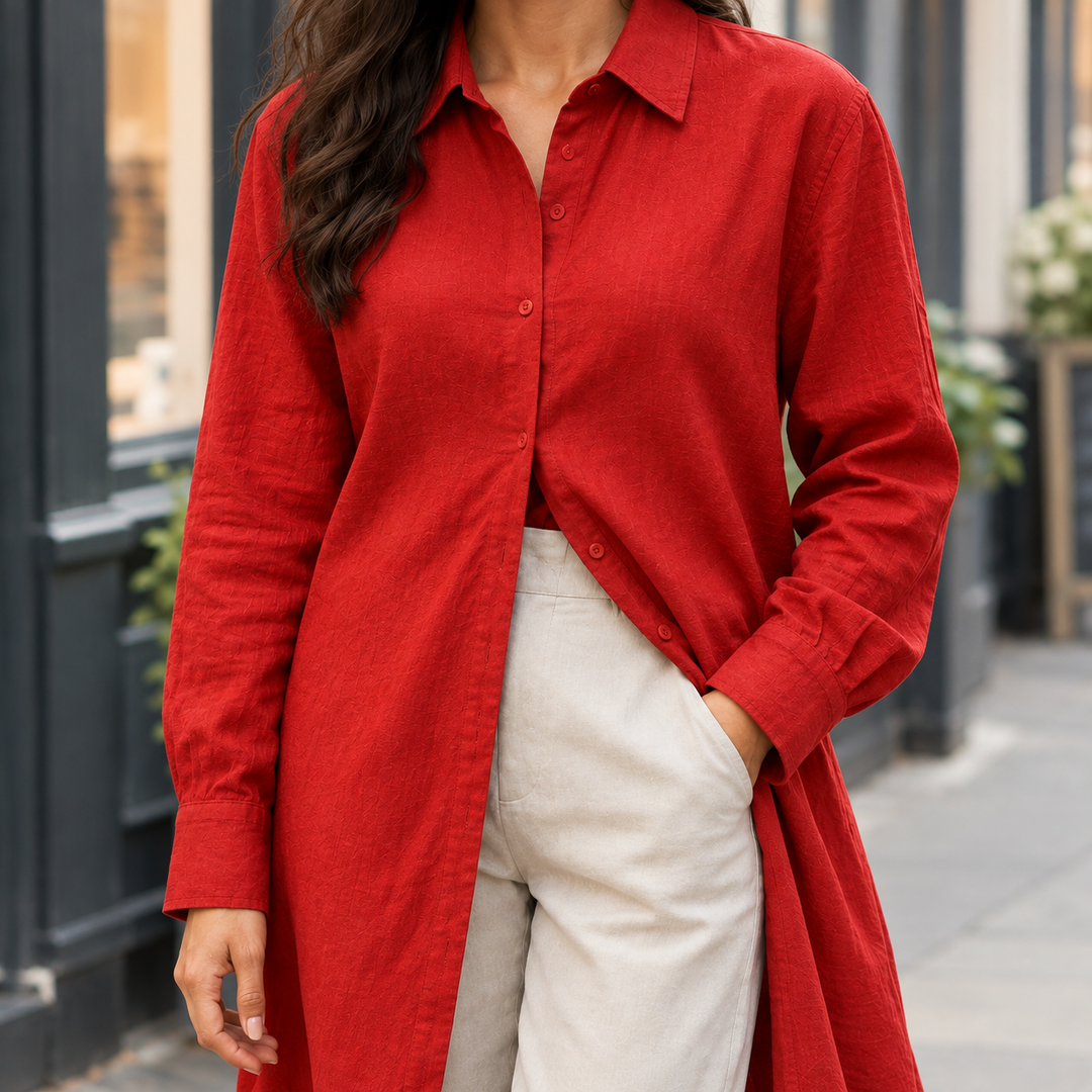 Women's Idalia-Rose Longline Shirt in Red | Invictora.com