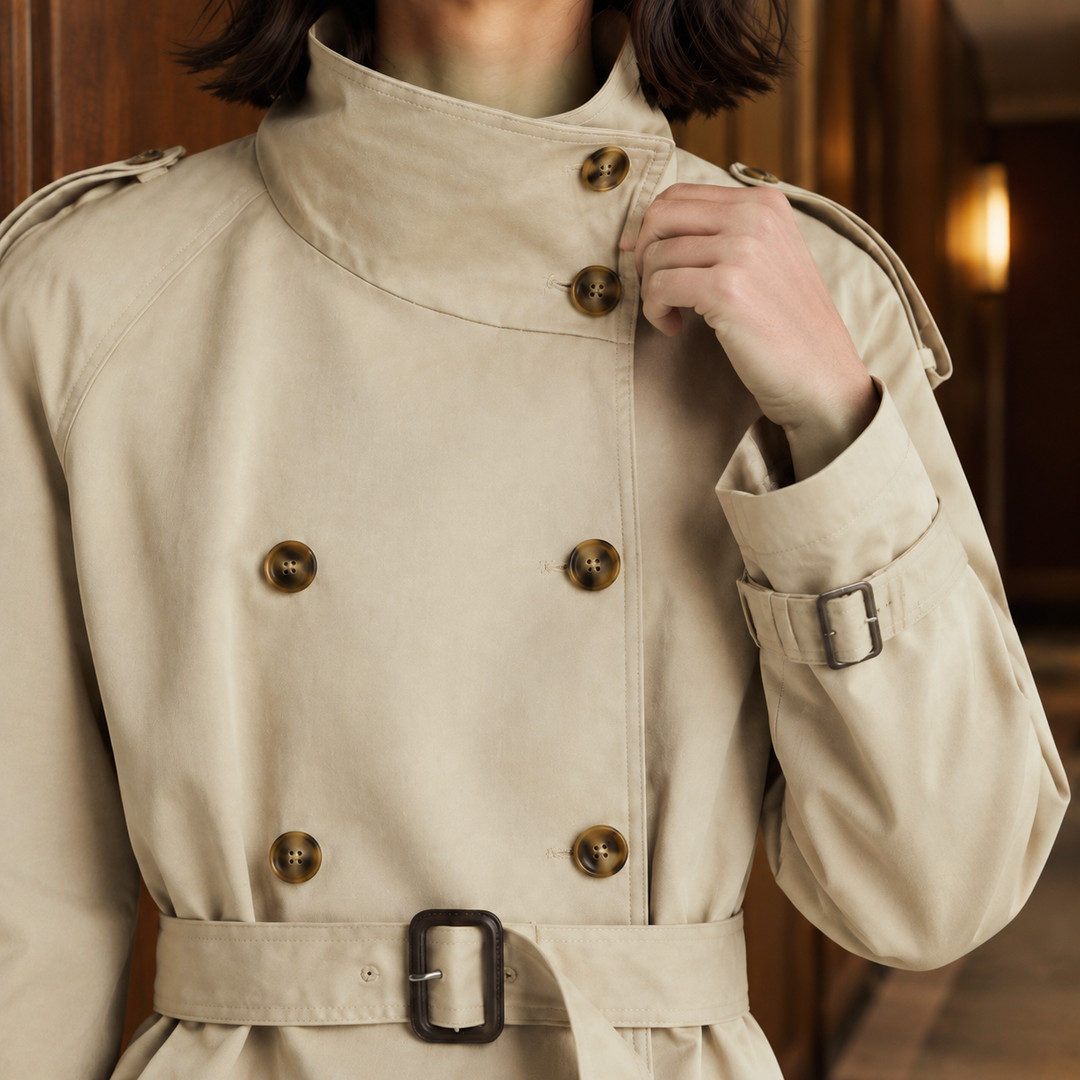 Women's Oriane-Jane Cropped Trench Jacket in Khaki | Invictora.com