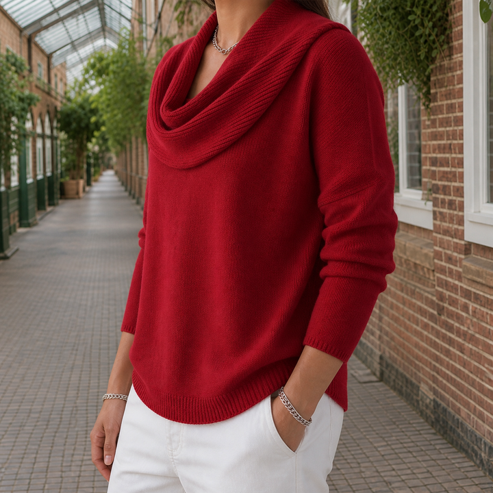 Women's Alec Cowl Neck Sweater in Red | Invictora.com