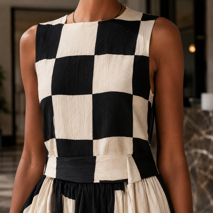 Women's Annabel-Elise Patchwork Maxi Dress in Black Beige | Invictora.com