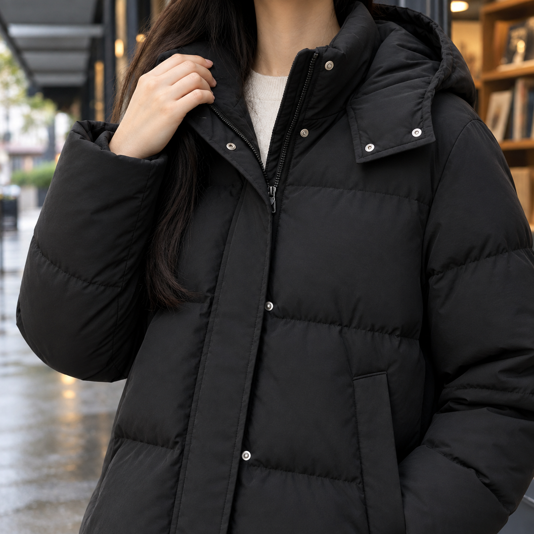 Women's Eliza Hooded Puffer Jacket in Classic Black | Invictora.com
