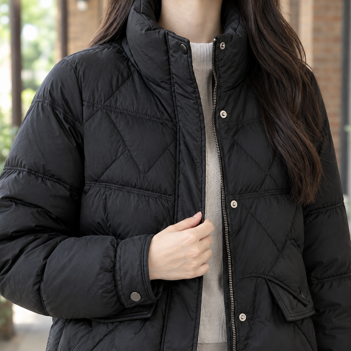 Women's Pomeline-Rose Quilted Jacket in Moonlight Black | Invictora.com