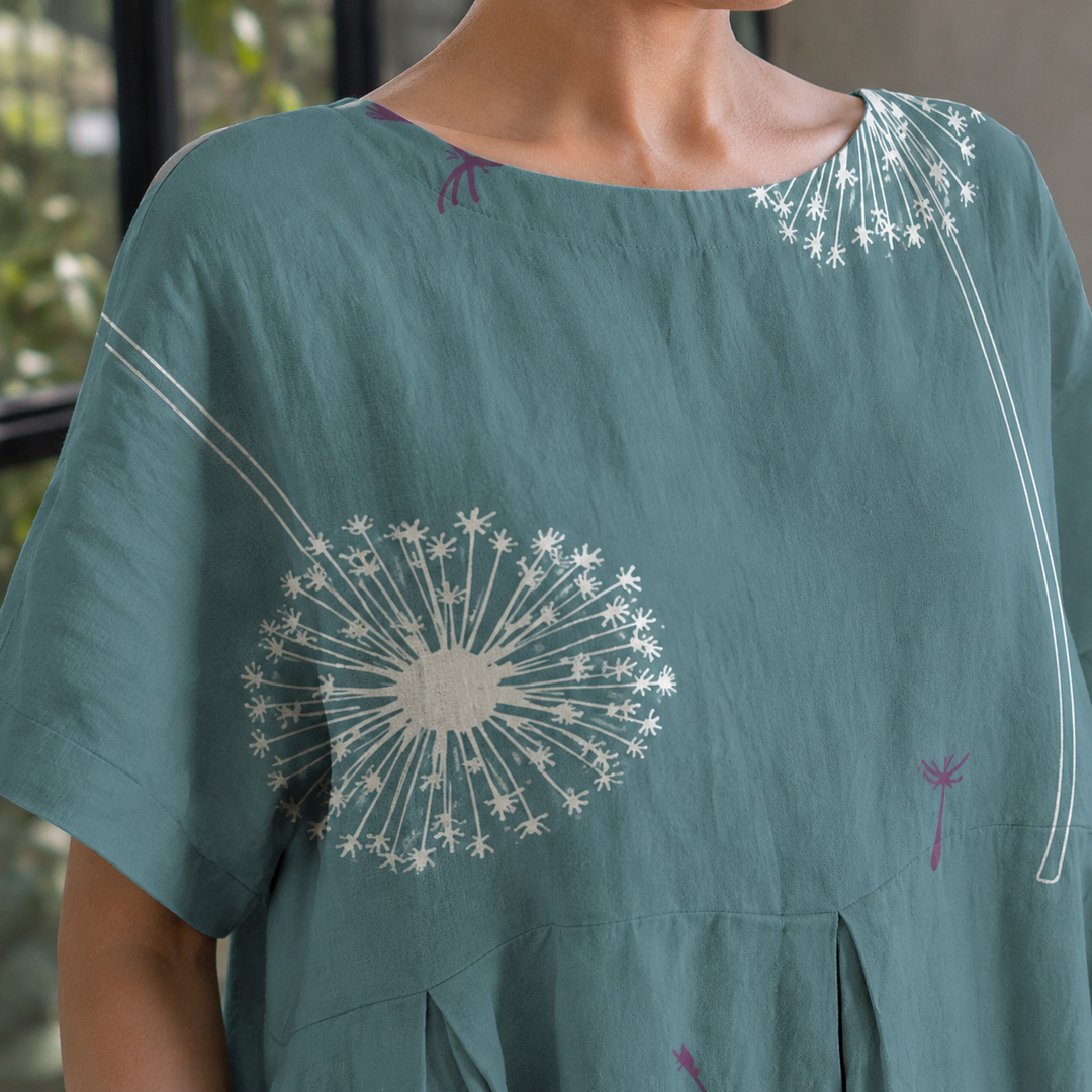 Women's Bernadette-Sage Dandelion Print Dress in Green | Invictora.com