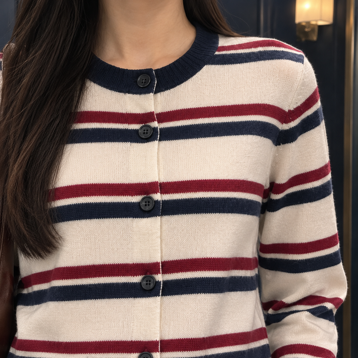 Women's Florentine-Kate Striped Cardigan in Red Stripe | Invictora.com