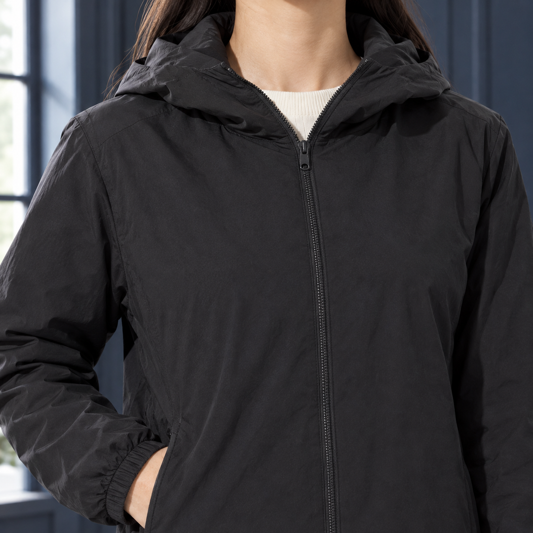 Women's Valerie Hooded Down Jacket in Mysterious Black | Invictora.com