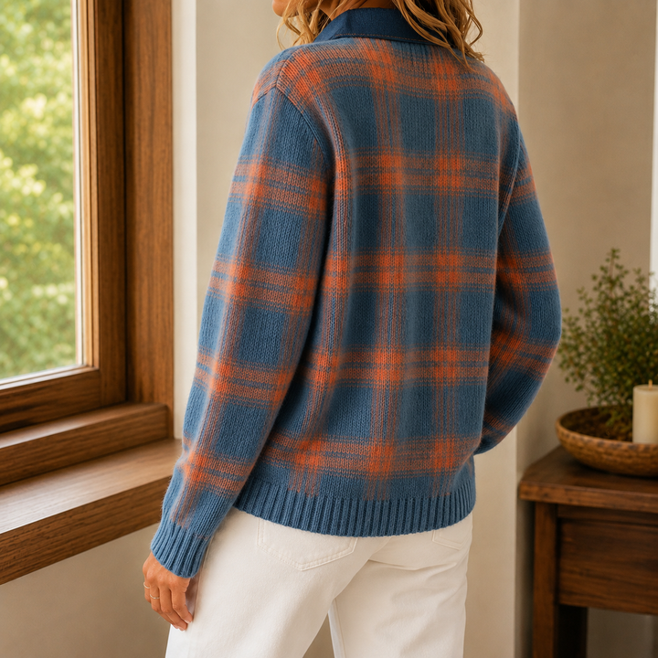 Women's Sabina Plaid Sweater in Blue | Invictora.com