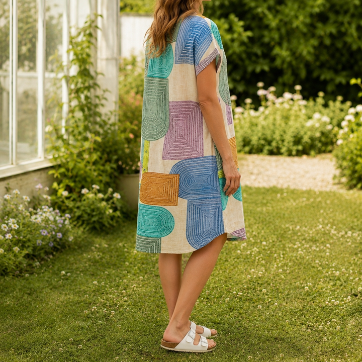 Women's Aimee Geometric Shirt Dress in Geometric Multicolor | Invictora.com