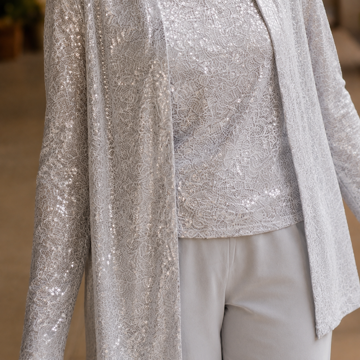 Women's Elowen-Belle Sequined Pant Set in Silver | Invictora.com