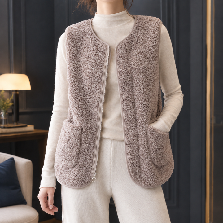 Women's Roseline-Hope Teddy Zip Vest in Cream White | Invictora.com