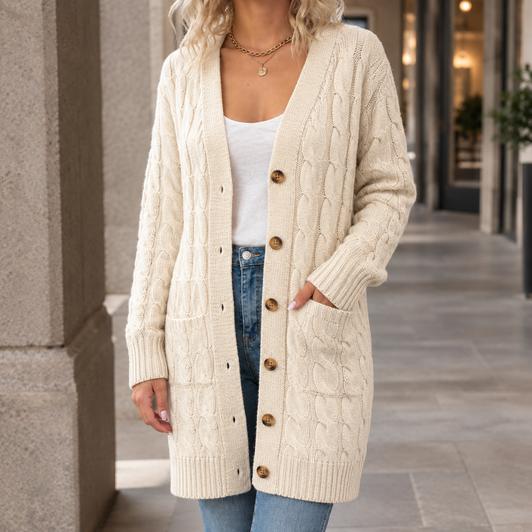 Women's Keira Cable Knit Cardigan in Black | Invictora.com