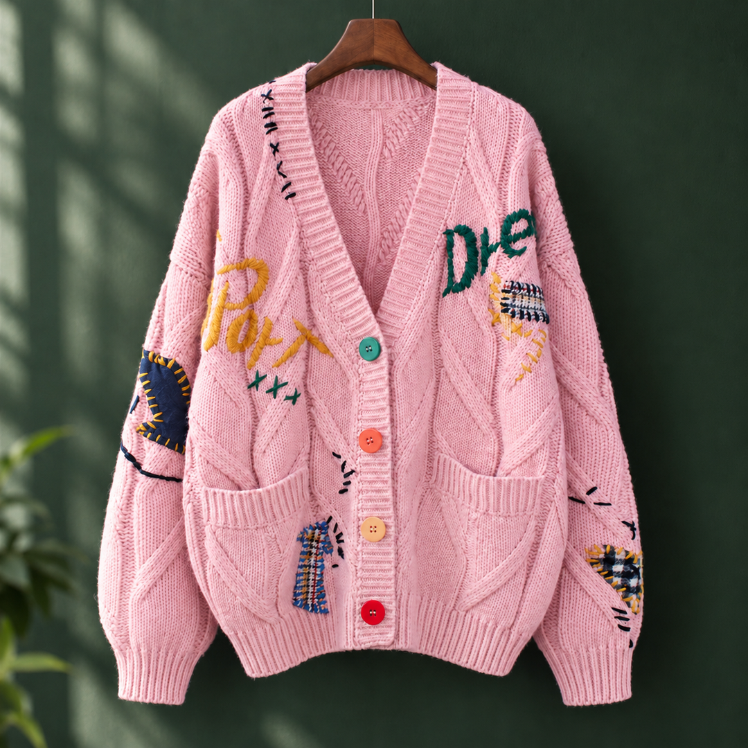 Women's Rebecca Embroidered Cardigan in Apricot | Invictora.com