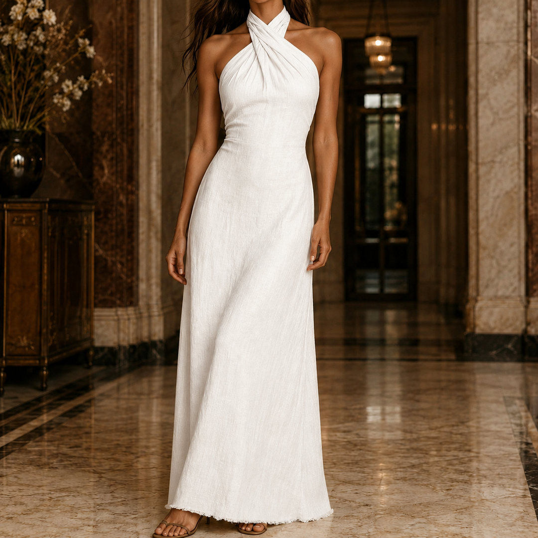 Women's Apolline Halter Maxi Dress in Khaki | Invictora.com