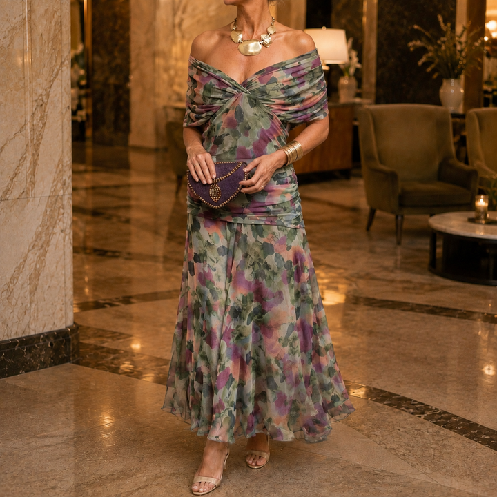 Women's Valeria-Rose Draped Maxi Dress in Dark Green | Invictora.com