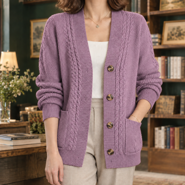Women's Susannah Cable Knit Cardigan in Red | Invictora.com
