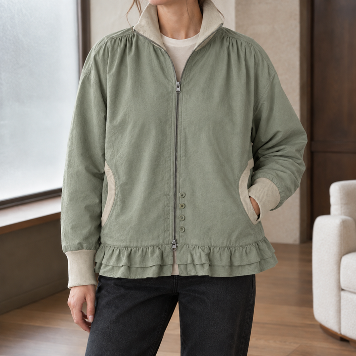 Women's Rosemary-Claire Ruffle Zip Jacket in Mist Purple | Invictora.com