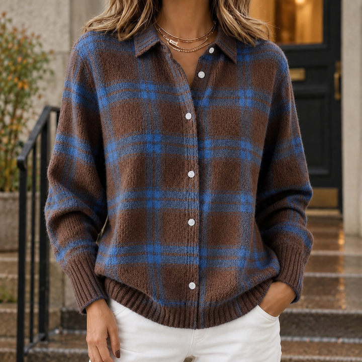 Women's Angelique-Claire Plaid Overshirt in Blue | Invictora.com