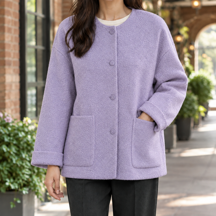 Women's Angelique-Lane Relaxed Wool Jacket in Pink | Invictora.com