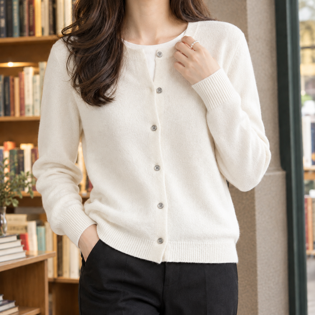 Women's Jocasta-Jane Crewneck Cardigan in Black | Invictora.com
