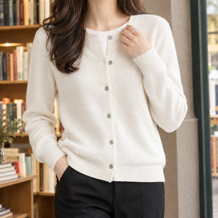 Women's Jocasta-Jane Crewneck Cardigan in Black | Invictora.com