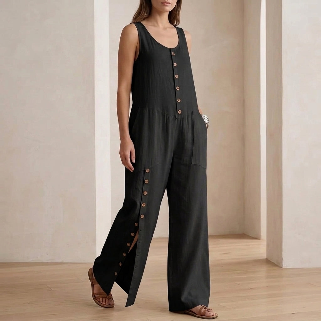 Women's Orla Button Detail Jumpsuit in White | Invictora.com