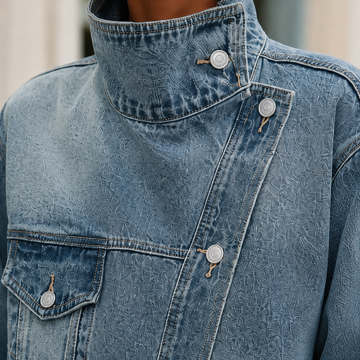 Women's Francesca Asymmetric Jacket in Washed Blue | Invictora.com