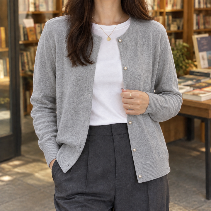 Women's Brigitta-Sage Pearl Cardigan in White | Invictora.com