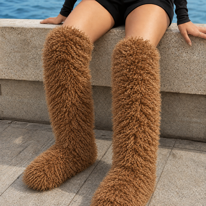 Women's Melfi-Siena Shaggy Boots in Apricot | Invictora.com