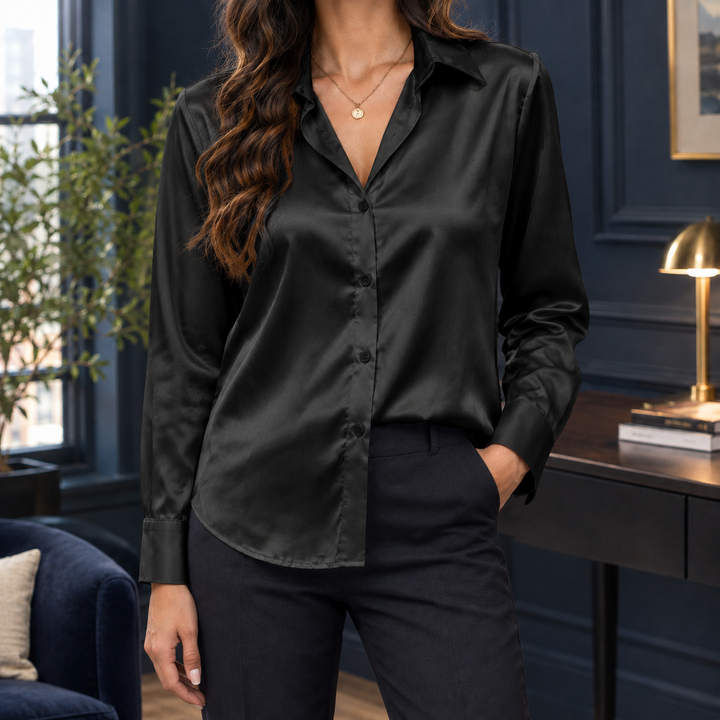 Women's Lisandra Satin Shirt in Pearl White | Invictora.com