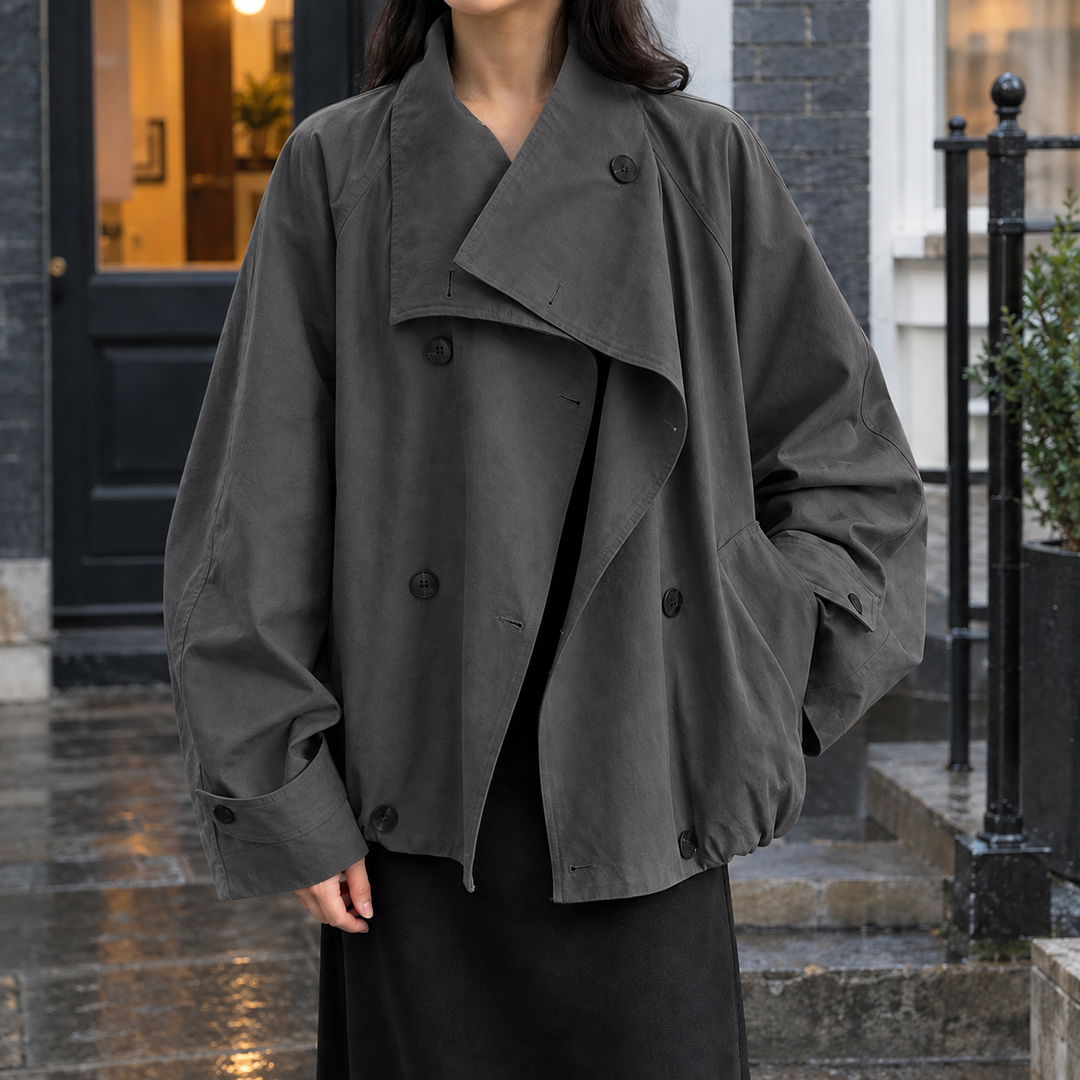 Women's Emery-Marie Double-Breasted Jacket in Khaki | Invictora.com