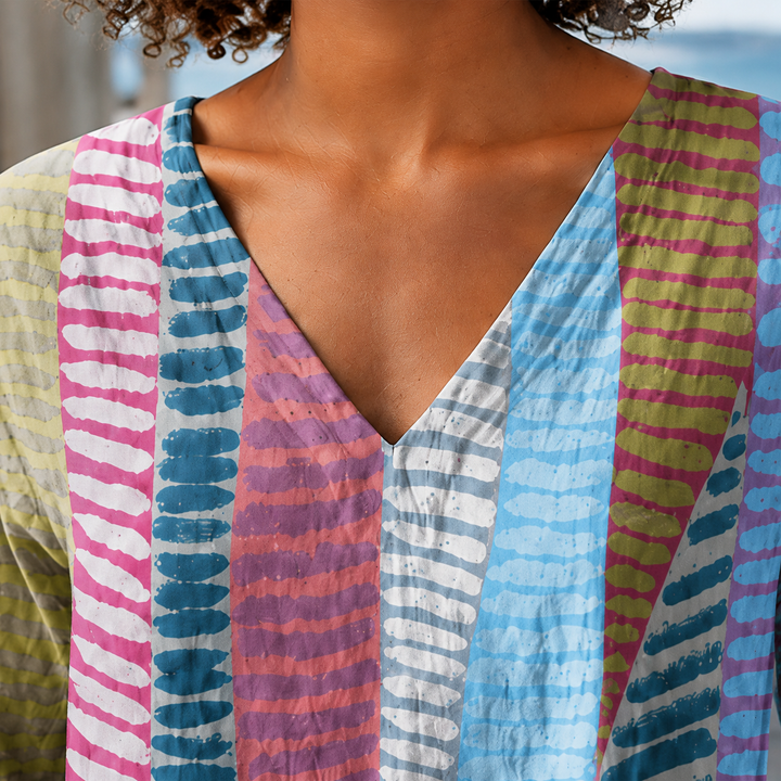 Women's Tabitha-Claire V-Neck Tunic in Multicolor Stripe | Invictora.com