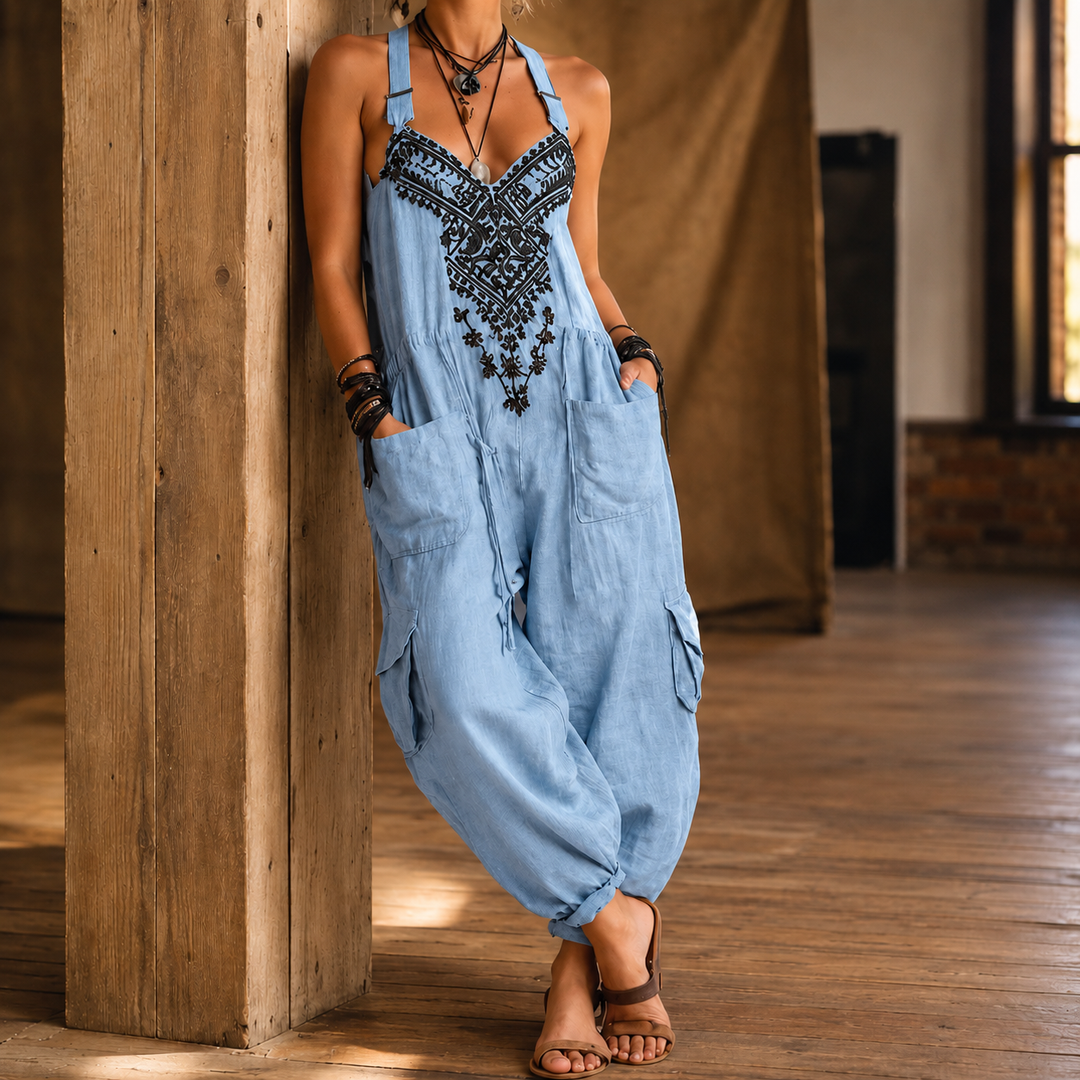 Women's Marina-Pearl Embroidered Jumpsuit in Gray | Invictora.com