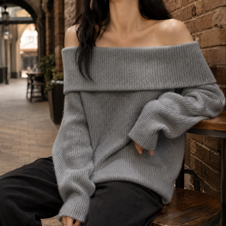 Women's Tiphaine Off-Shoulder Sweater in White | Invictora.com