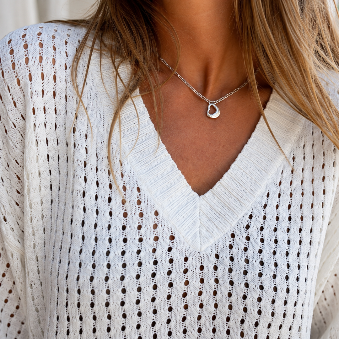 Women's Valentina V-Neck Knit Top in White | Invictora.com