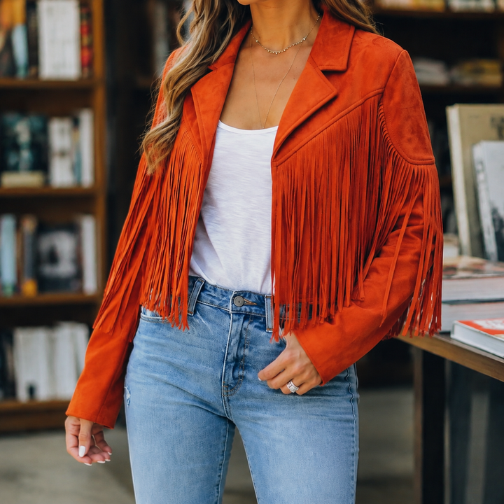 Women's Giselle-Grace Fringe Jacket in Pink | Invictora.com